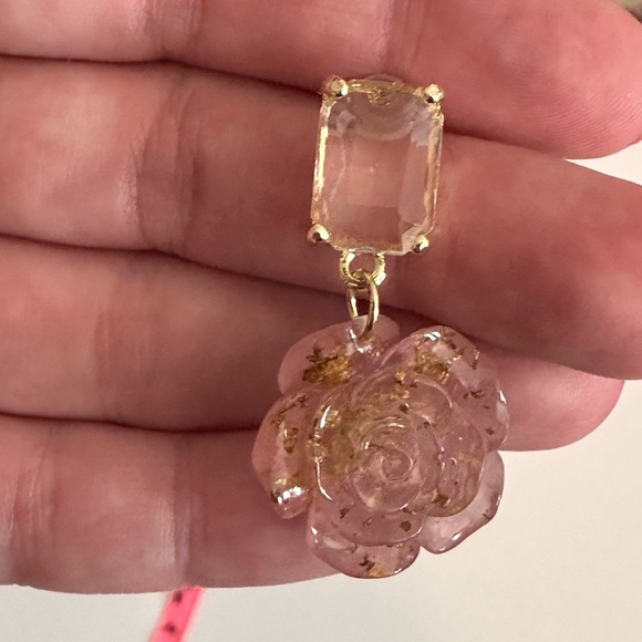 Flower Earrings with Emerald Shaped Post - Picture 4 of 4